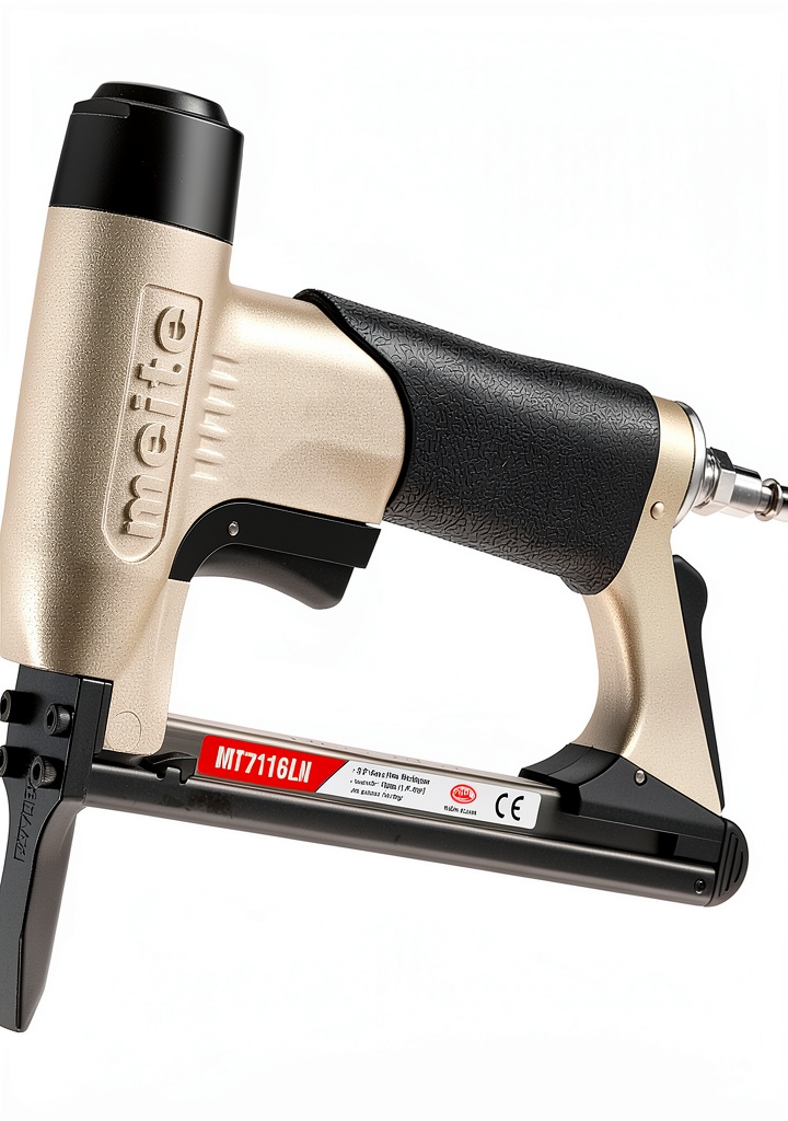 Meite pneumatic stapler being used to attach upholstery on a sofa