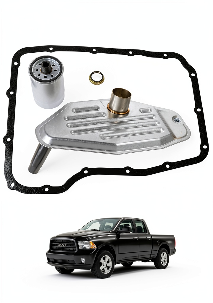 Transmission filter kit components laid out on a garage workbench